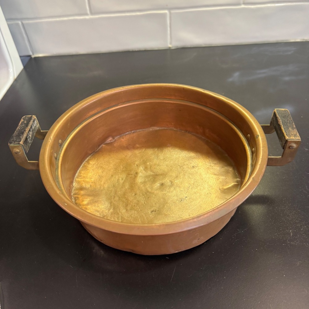 Rochester Antique Copper Serving Bowl 9in Bronze Patinated Wood Handles 1908